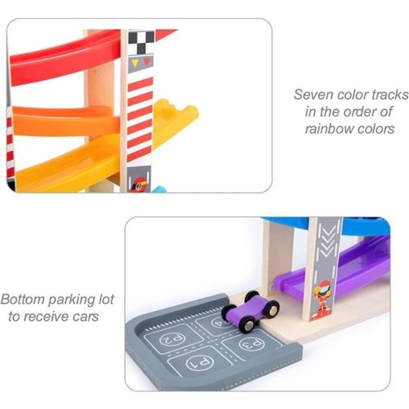 Toddler Toys for 1 2 3 Years Old, Wooden Car Ramp Racer Toy Vehicle Set - Picture 4 of 5